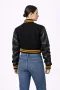VCU Black Wool & Black Leather Crop Top Jacket